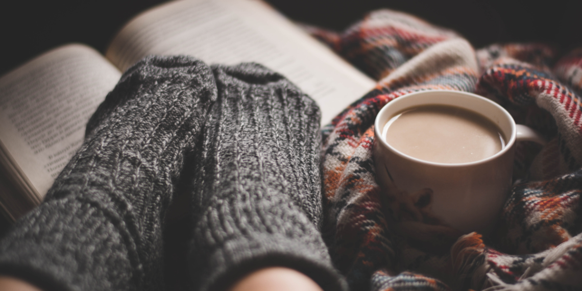 cozy drink and feet. Hidden in God's house banner