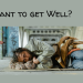 Do you want to get well banner, homeless man lying down